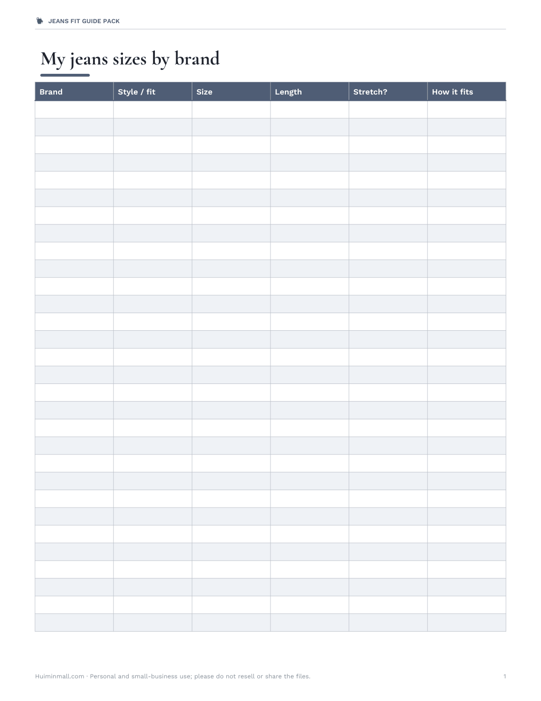 Preview of the first page of Size record (XLSX)